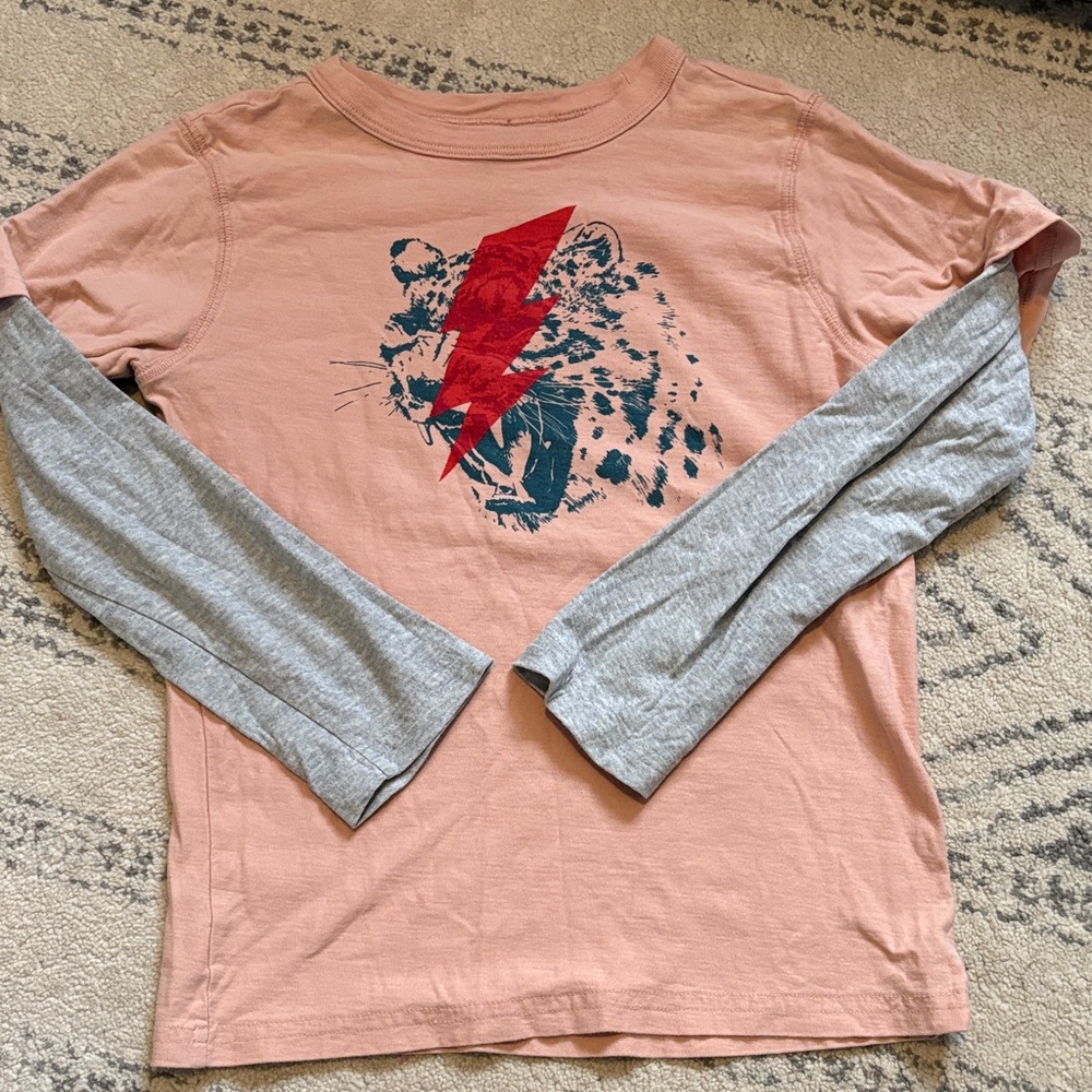 Tea Collection Pink and Gray Leopard Graphic Long Sleeve Tee